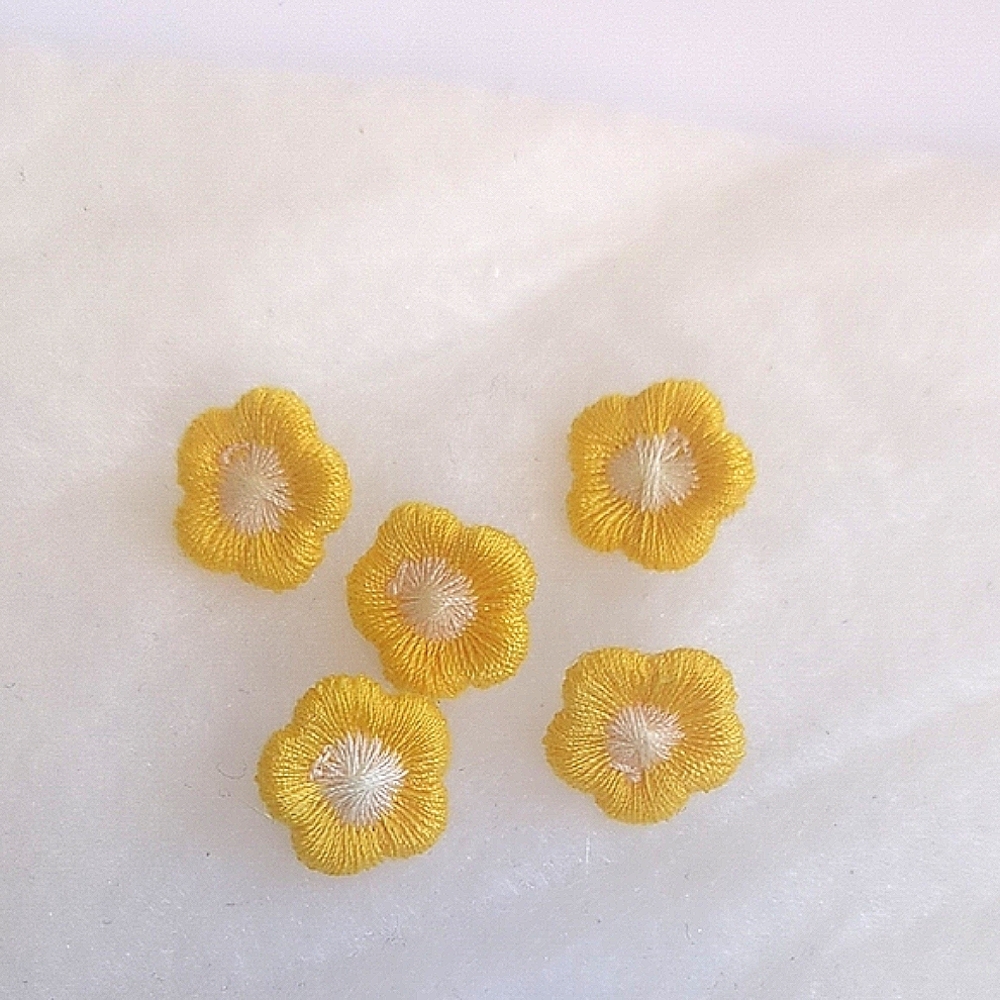 Yellow Floral Embroidered Push Pins